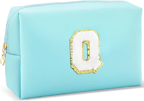 Miniatura 26 de URSKYTOUS Regalos para niñas, bolsa de maquillaje con inicial, bolsa de cosméticos personalizada con cremallera, bonita bolsa de aseo de viaje, Azul