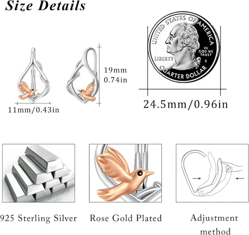 Miniatura 5 de AOVEAO Aretes de plata de ley 925 con diseño de tortuga, elefante, colibrí, flamenco, con diseño de animales, hipoalergénicos, joyería diaria