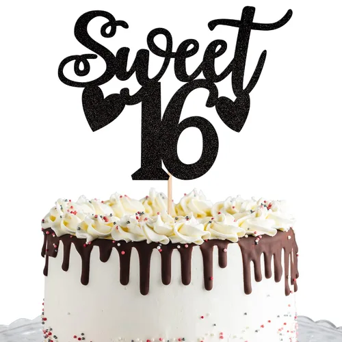 Miniatura 9 de 1 pieza de decoración de pastel de 16 años con purpurina de luna y estrella de luna feliz 16 cumpleaños, decoración para tartas de cumpleaños de 16