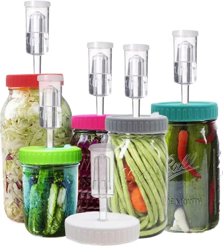 Tapas de fermentación, kit de fermentación para frascos de boca ancha, juego de 6 tapas de fermentación de plástico con 6 esclusas de aire, 6 ojales