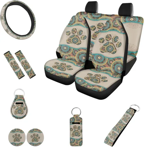 Miniatura 25 de Accesorios estéticos para automóvil, juego completo de fundas de asiento de automóvil con flores bohemias para mujeres, damas, juego de decoración