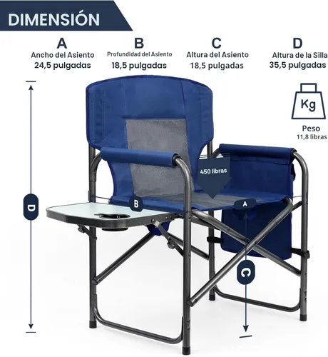 Miniatura 7 de Silla de Director Yestomo, Sillas de Camping para Adultos, Mesa Lateral Resistente, Sillas de Césped con Bolsillos Laterales y Correas de Transporte