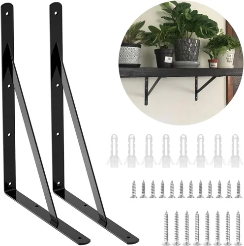 Miniatura 8 de STARVAST Paquete de 4 soportes de estante resistentes de 11.8 x 7.5 pulgadas, estantes flotantes negros triangulares, ángulo de 90 grados, soporte