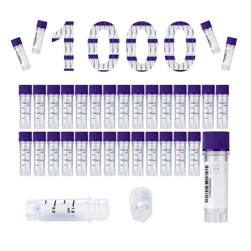 Miniatura 52 de Cryoviales de 0.0 fl oz, 25Pcs Cryotubes con código de barras lateral, frascos de esterilización con rosca externa, tubos de muestra con tapas Azul