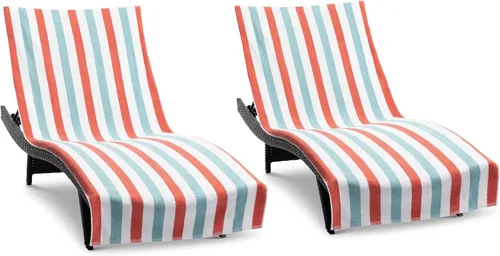 Arkwright Cabo Funda para Tumbona - Paquete de 2 - Toalla de Cabana de Algodón Suave a Rayas con Portabolsillos para Silla de Playa, Piscina,