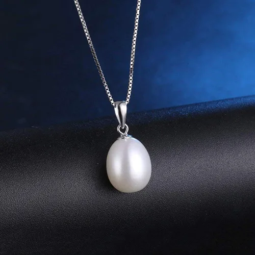 Miniatura 3 de Collar con colgante de perlas cultivadas de agua dulce de plata de ley 925 para mujeres y niñas, dije de lágrima con colgante de perlas chapadas