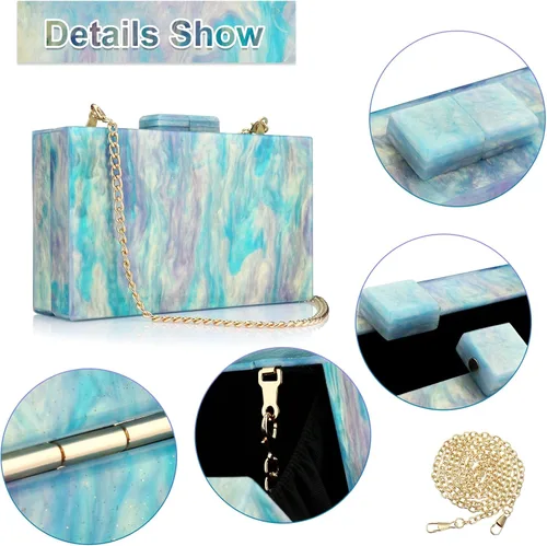 Miniatura 3 de YYW Monederos de mano de acrílico para mujer de boda bolso cruzado de noche multicolor con cadena desmontable