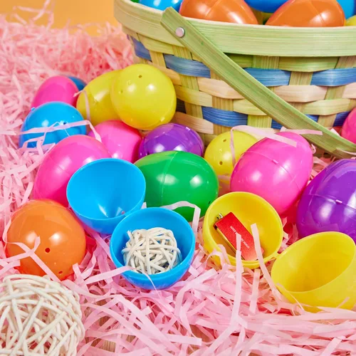 Miniatura 7 de JOYIN 50 huevos de Pascua de 2.3 pulgadas, huevos de plástico vacíos rellenables coloridos y brillantes a granel para caza de Pascua, golosinas