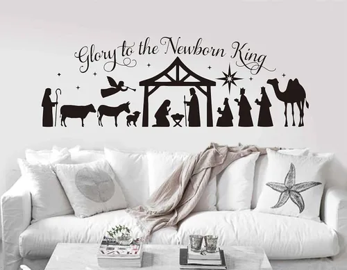 Miniatura 3 de Pegatinas de pared de Feliz Navidad Gloria al Rey Recién Nacido Belén Escena DIY Navidad Decoración de vacaciones LL2421 (negro)