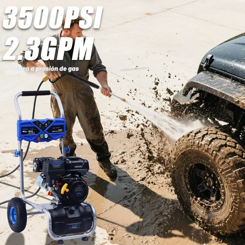 Miniatura 2 de Lavadora a presión de gas de 3500 PSI, lavadora de alta presión a gas de 2.3 GPM con motor de 209 CC, 4 boquillas ajustables, manguera de alta Azul