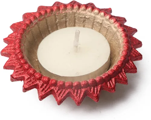 Miniatura 7 de SATVIK 4 piezas Multicolor Surya Metal Diya Floral Lotus Flower Shape Tea Light Holder Lámpara de aceite Navidad Interior Hogar Mandir Pujan Pooja