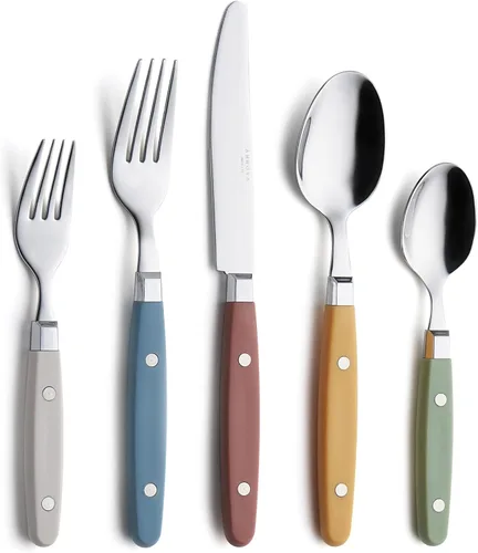 Set de cubiertos Annova, juego retro/remachado de vajilla de acero inoxidable colorida para mesa y cocina, incluye cuchillos de cena, tenedores,