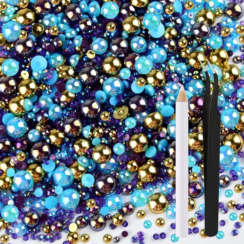 Miniatura 8 de ASTARON 50g Mezcla de Piedras Planas de Imitación con Perlas Medias para Manualidades, Tamaño Mixto 3mm-10mm, Piedras de Imitación de Parte Plana