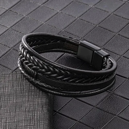 Miniatura 2 de Pulsera trenzada marrón casual de cuero negro para hombre