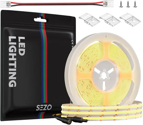 Miniatura 17 de SEZO COB - Tira de luz LED blanca cálida 2700K 16.4ft 480LEDs/M CRI90+ 24V 0.315 in Ancho 9W/m Flexible Brillante Alta Densidad Uniforme FCOB LED
