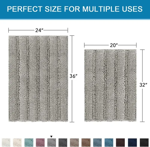 Miniatura 504 de H.VERSAILTEX Alfombras de baño para cuarto de baño, antideslizantes, tapetes de baño extragruesos, de felpilla, a rayas, alfombra de 20" x 32