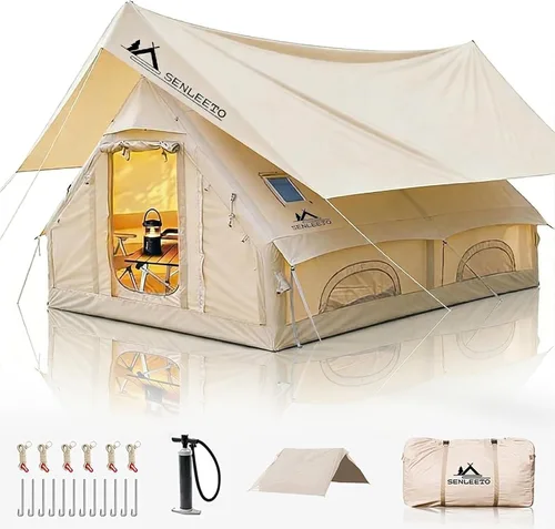 Tienda inflable grande de 13 x 10 pies para acampar de 8 a 10 personas, tiendas de campaña inflables para 4 estaciones con lluvia, impermeable y