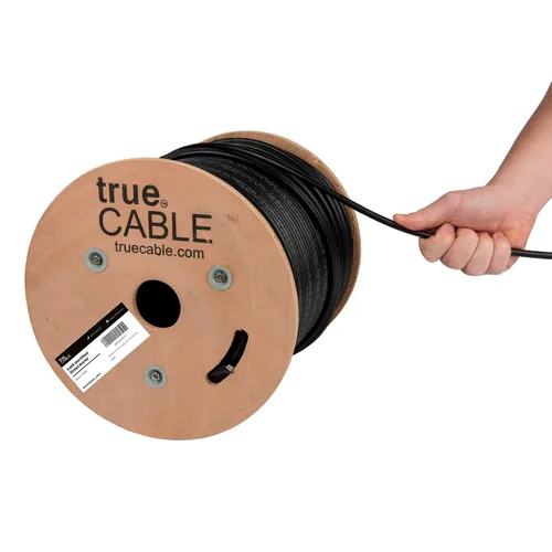 trueCABLE Cat6 Entierro directo, relleno de gel, 500 pies, negro, impermeable, CMX, cobre sólido desnudo de 23 AWG, 550 MHz, PoE++ (4PPoE), listado