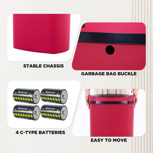 Miniatura 4 de BestOffice Papelera de plástico de 13 galones con tapa Roja Basurero automático sin tacto Control de olores Diseño ovalado moderno Fácil