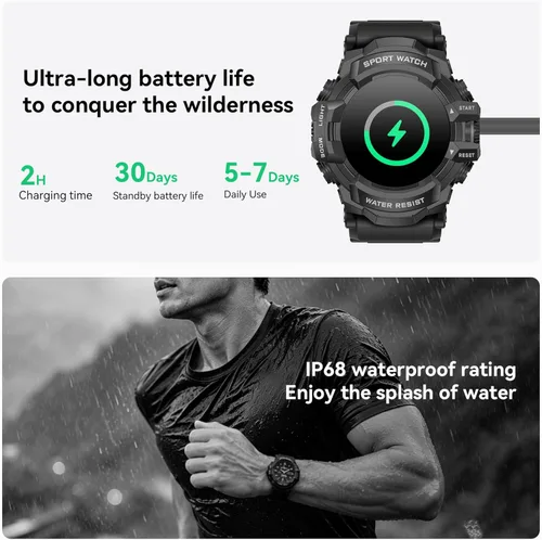 Miniatura 4 de MIDDOW Reloj inteligente militar con linterna (respuesta/hacer llamada), brújula, podómetro/frecuencia cardíaca/sueño/más de 100 modos deportivos