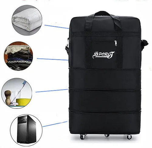 Miniatura 4 de Bolsa de viaje Oxford expandible extra grande con ruedas, impermeable, ligera, plegable, maleta, Negro -, Equipaje extensible central rígido