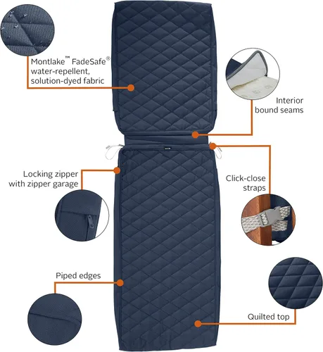 Miniatura 4 de Classic Accessories Montlake FadeSafe FadeSafe - Funda de cojín rectangular acolchada para patio, resistente al agua, 72 x 21 x 3 pulgadas, azul