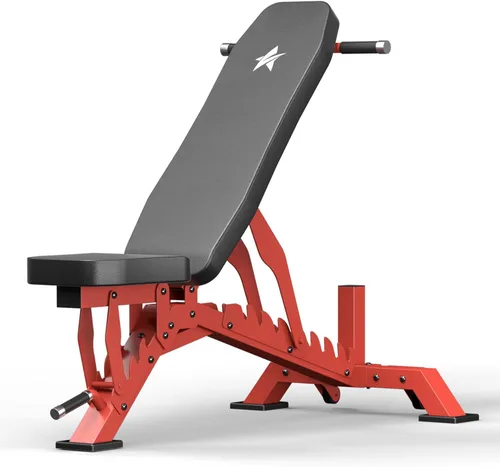 Banco de Pesas, Banco de Entrenamiento Ajustable para Gimnasio en Casa Entrenamiento de Cuerpo Completo, Capacidad de Peso de 1300 LBS Press de Rojo