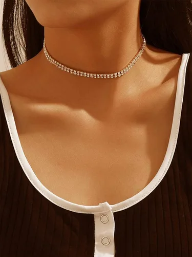 Miniatura 8 de Gargantilla de diamantes de imitación de plata brillante gargantilla de cristal pulsera de diamantes de imitación collar para mujer