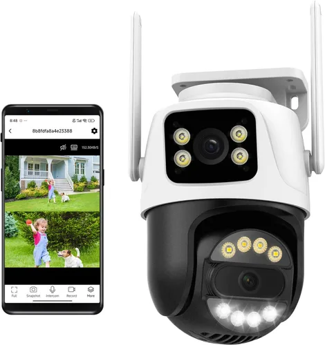 Cámara de seguridad para exteriores de doble lente WiFi de 6 MP para exteriores, cámara de vigilancia doméstica, inalámbrica de 2.4 GHz, PTZ,