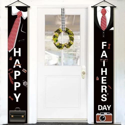 Banner negro para puerta del día del padre, 72 x 12 pulgadas, paquete de 2 | Corbata feliz día del padre para decoraciones feliz del día del padre,