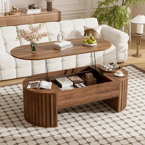 Miniatura 11 de 31.52" Square Lift Top Coffee Table with Storage, Natural Rattan & Hemp Rope, Adjustable Function, Vintage Farmhouse Center Table for Living Room