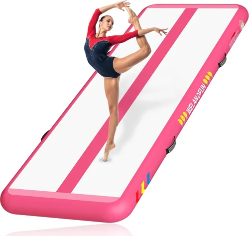 Miniatura 8 de Colchoneta inflable de gimnasia de 4/6/8 pulgadas, 6.56/10/13/16 pies, para uso doméstico, entrenamiento, animadoras, yoga acuático con bomba