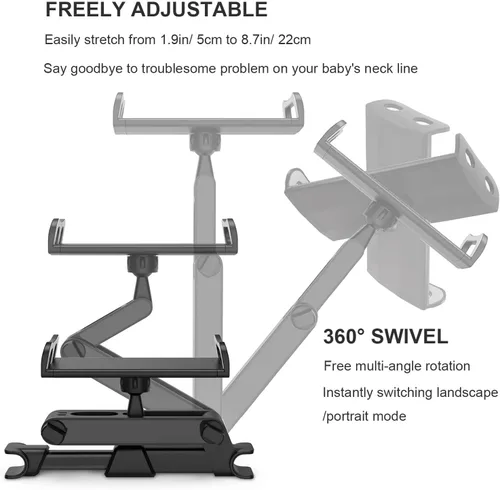 Miniatura 3 de Timewall Soporte universal para reposacabezas de automóvil, asiento trasero, soporte universal para teléfono celular, ángulo giratorio de 360°
