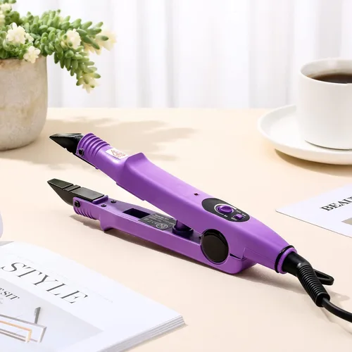 Miniatura 7 de Lothee Herramienta de extensiones de cabello Fusion con pegamento de queratina, cuentas de gránulo, enchufe estadounidense, cabeza B (morado)