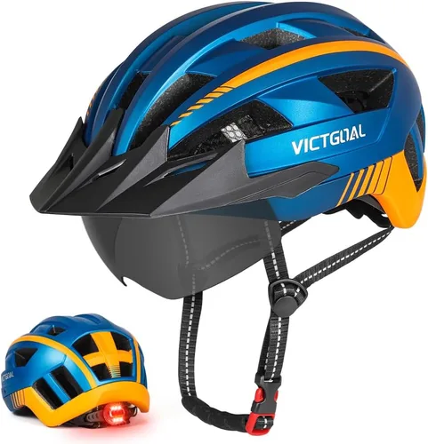 Miniatura 14 de VICTGOAL Casco de bicicleta para hombres y mujeres con luz LED, gafas magnéticas desmontables, visera solar extraíble, casco de bicicleta de montaña