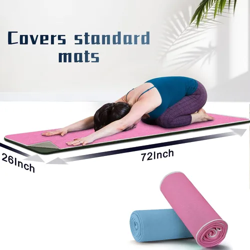 Miniatura 4 de Toalla de yoga caliente antideslizante, paquete de 2 toallas de yoga gruesas y suaves, absorbentes del sudor, con punto de agarre, 72 x 26 pulgadas