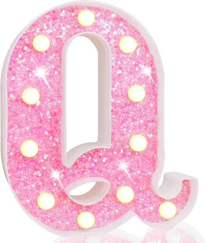 Miniatura 47 de Pooqla Luces de números de marquesina, números de luz rosa para niñas de 10.º cumpleaños, funciona con pilas, luz nocturna de número con purpurina