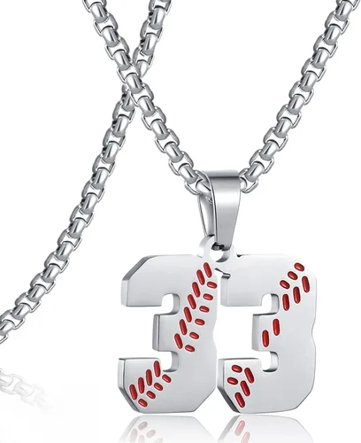 Miniatura 46 de SKQIR Colgante de número de jersey de béisbol para hombres y niños - Cadena de acero inoxidable para atletas - Negro