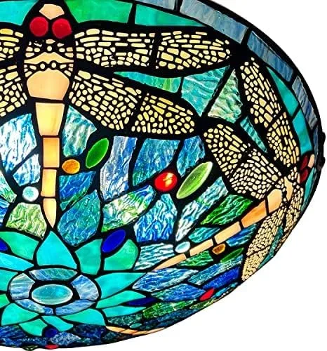 Miniatura 2 de ARTZONE Tiffany - Lámpara de techo de vitral, 3 luces de 16 pulgadas, lámpara de techo Tiffany de montaje empotrado para dormitorio, comedor, sala