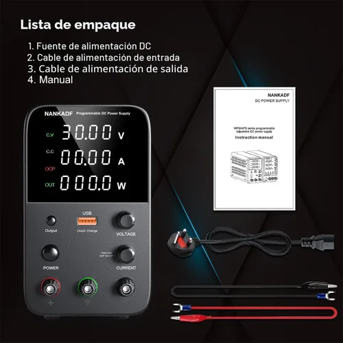 Miniatura 6 de Fuente de alimentación de CC variable, fuente de alimentación de banco con perilla de ajuste del codificador, botón de activación/desactivación