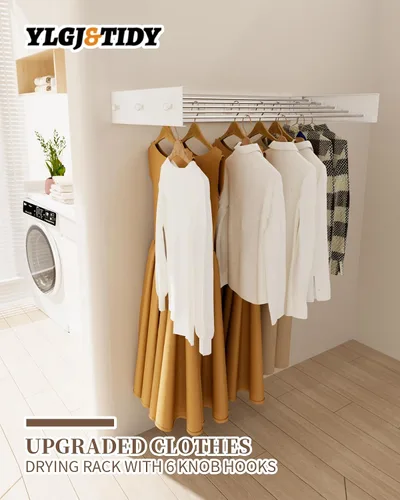 Miniatura 2 de YLGJ&TIDY Estante de secado de ropa montado en la pared, estante de secado de ropa de 31.5 pulgadas, estante de secado de ropa plegable con 5