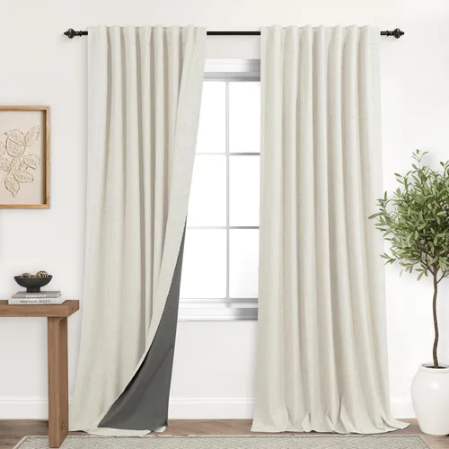 Miniatura 116 de KOUFALL - Cortinas de medio estilo francés de lino para ventana, juego de 2 cortinas cortas de 40 pulgadas de longitud, para privacidad, cortinas
