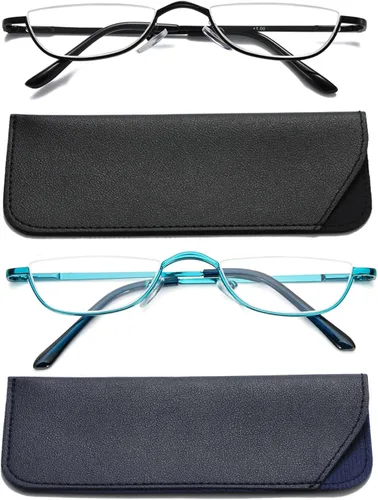 Miniatura 13 de Viseng Gafas de lectura de medio marco para mujer y hombre, lentes de media luna delgadas, lectores de metal con montura semi desmontable +1.0