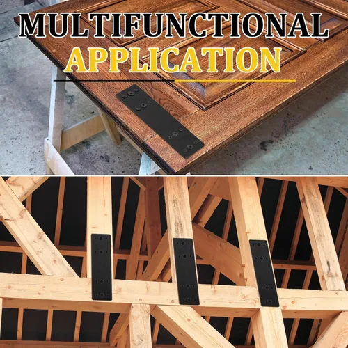 Miniatura 6 de Tandefio 6 placas planas rectas de acero de 10 x 3 pulgadas, placa de reparación de metal negro con soporte de unión de fijación de agujeros con 72