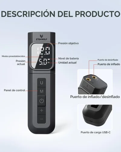 Miniatura 4 de ETENWOLF P200 Electric Ball Pump 2000mAh Sports Air Pump with Digital Pressure Gauge, Fast Inflation & Deflation for Basketball Soccer Volleyball
