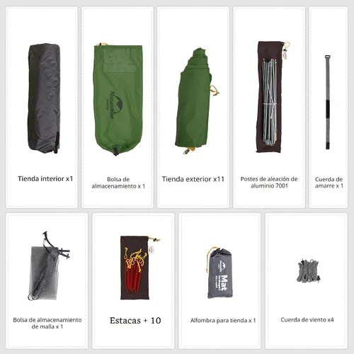 Miniatura 8 de Naturehike Mongar - Tienda de campaña para 2 personas, 3 estaciones, Tienda de campaña para mochileros ultraliviana para senderismo, Ciclismo