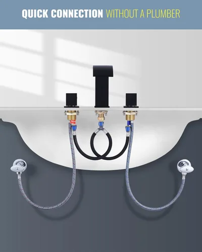 Miniatura 5 de Grifo de baño en cascada de 3 agujeros: ARCORA Grifo de baño amplio de 8 pulgadas, negro mate, moderno grifo de lavabo de baño de 2 manijas