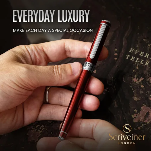 Miniatura 5 de Scriveiner Deep Crimson Red Rollerball – Impresionante bolígrafo de rodillo de lujo de laca roja carmesí profundo con acabado cromado, repuestos