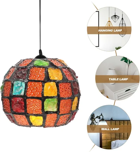 Miniatura 8 de OSALADI Pantalla pequeña de vitral colgante para lámpara de techo cubierta de luz turca lámpara colgante lámpara globo accesorios dormitorio Como se