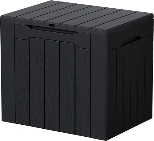 Devoko 29 Gallon Waterproof Outdoor Storage Box Resin Deck Box Lockable and UV Resistant for Patio Furniture, Garden Tools (Black, 29 Gallon)